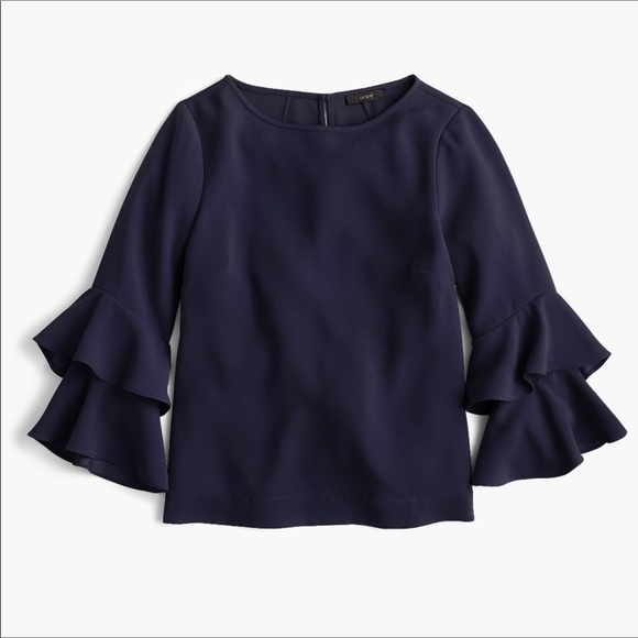 J. Crew Tops - J. Crew navy bell sleeve ruffle top sz 12